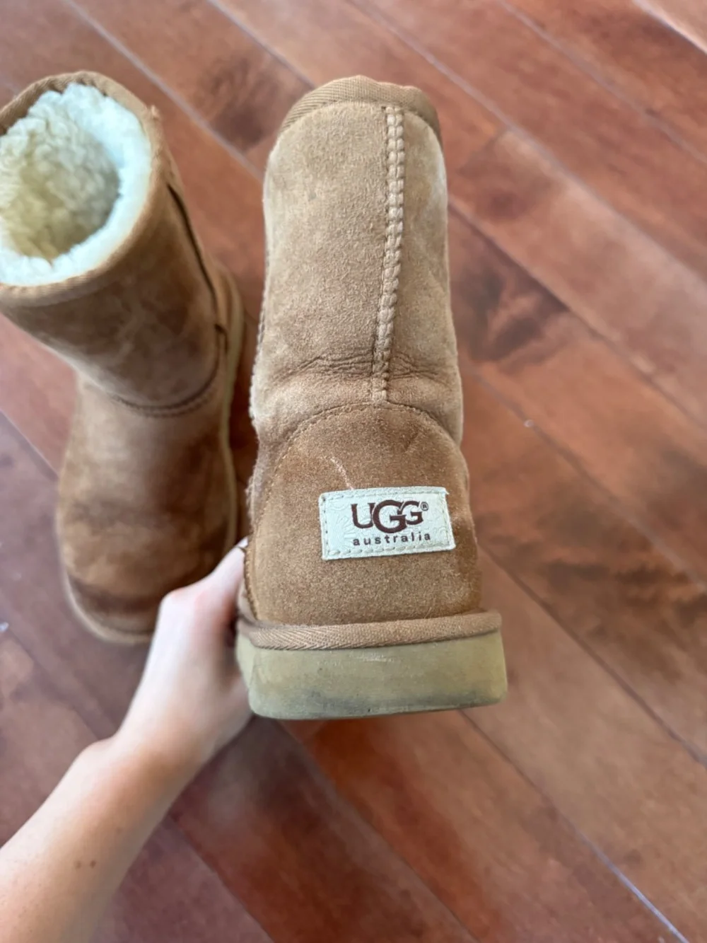 UGG Classic Short Brown Suede Shearling Boots, size 4